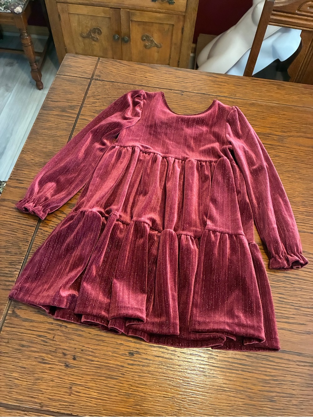 Tahari Girls' Velvet Tiered Dress - Burgundy